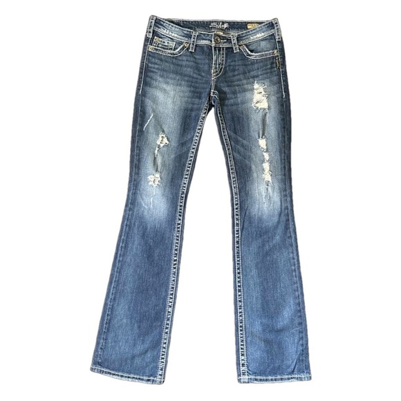 Silver Jeans Denim - Silver Berkley Surplus Bootcut Jeans Size 29 distressed and embroidered pockets